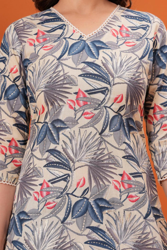 Off White Printed Cotton Kurti (AM-HKS0986)