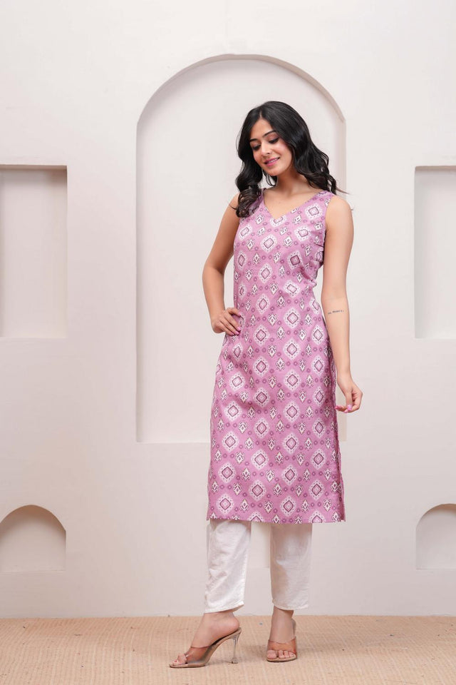 Mauve Printed Cotton Kurti (AM-HKS1016)