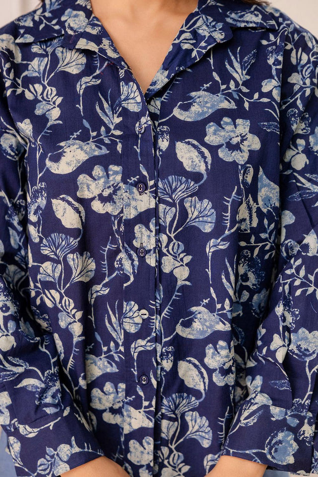 Blue Printed Cotton Shirt (AM-HKS1047)