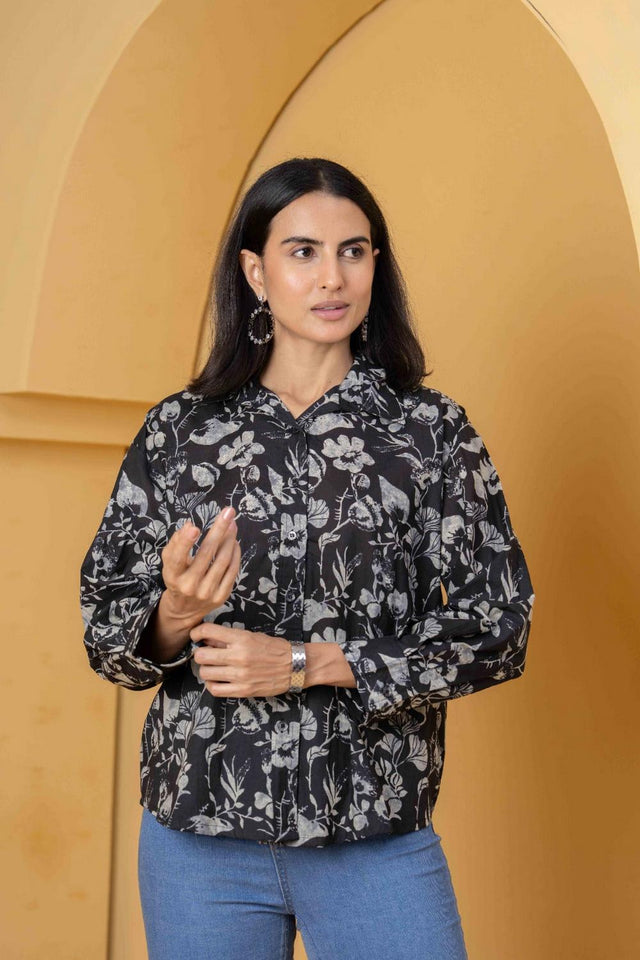 Black Printed Cotton Shirt (AM-HKS1049)