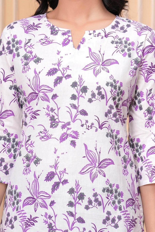 White Printed Cotton Tunic (AM-HKS1072)