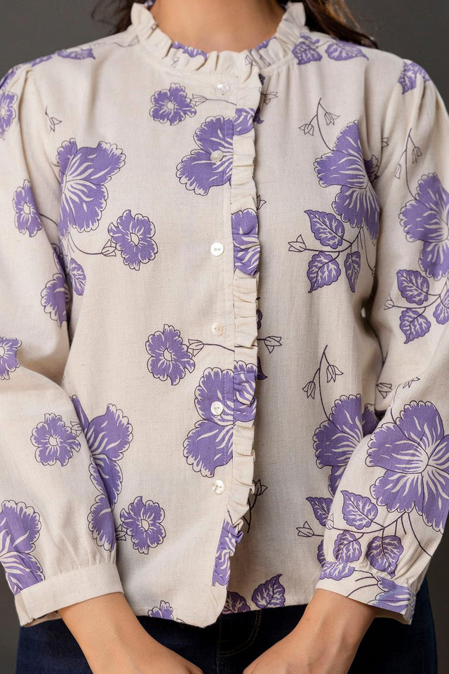 Off White Printed Cotton Shirt (AM-HKS1081)