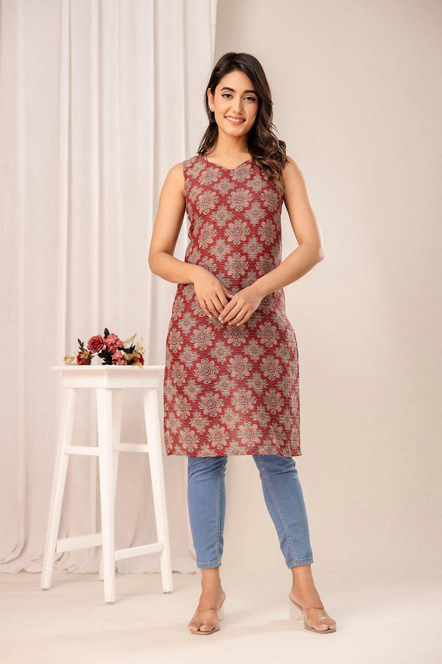 Maroon Printed Cotton Kurti (AM-HKS1093)