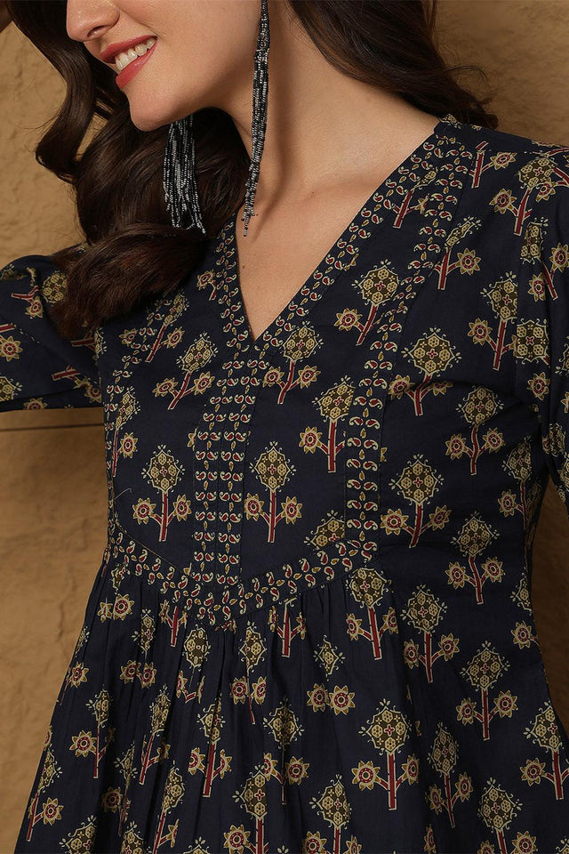 Blue Printed Cotton Top (AM-HKS1108)