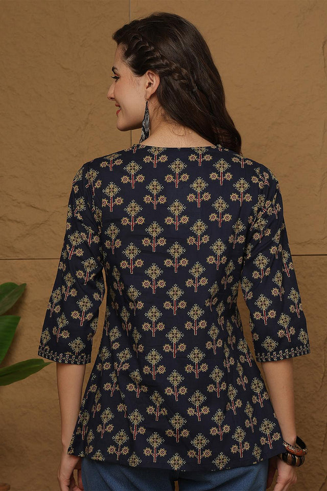 Blue Printed Cotton Top (AM-HKS1108)