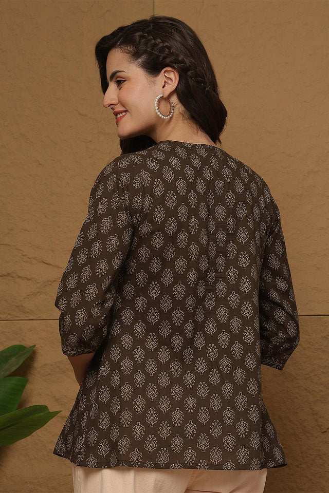Brown Printed Cotton Top (AM-HKS1109)