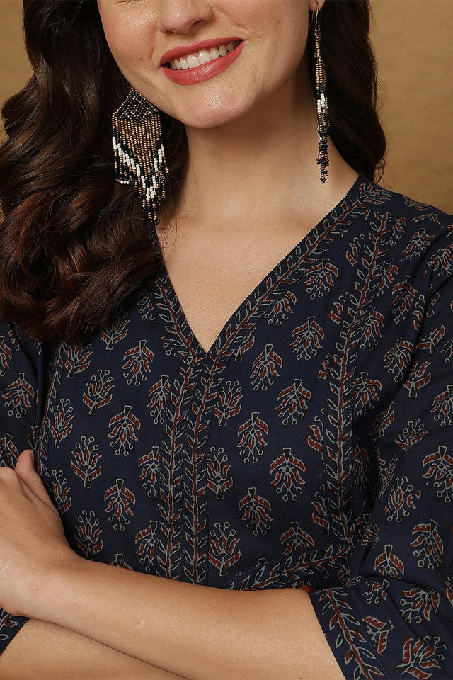 Blue Printed Cotton Top (AM-HKS1110)