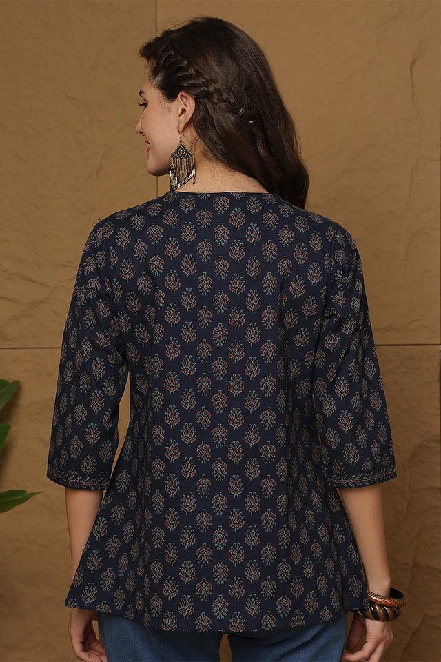 Blue Printed Cotton Top (AM-HKS1110)