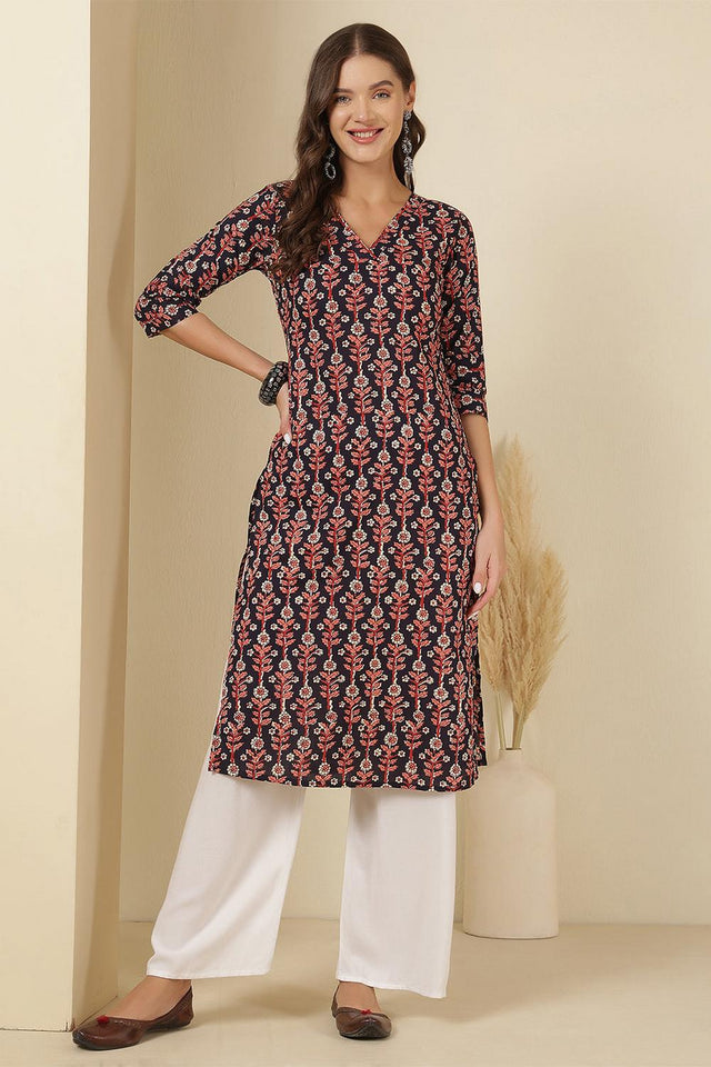 Blue Printed Cotton Kurti (AM-HKS1127)