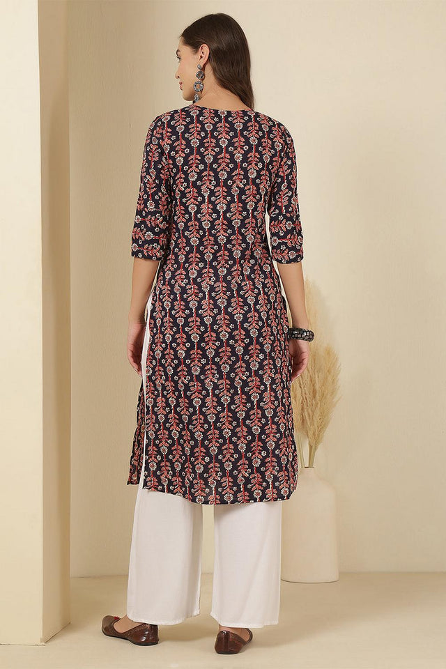 Blue Printed Cotton Kurti (AM-HKS1127)