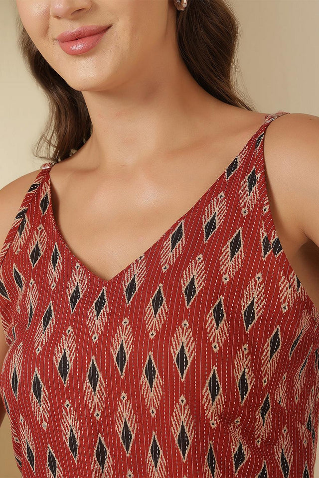 Maroon Printed Cotton Tunic (AM-HKS1142)