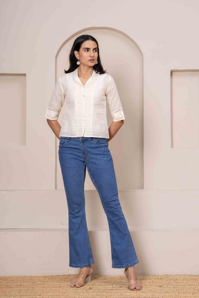 Cream Printed Cotton Top (AM-HKS1193)