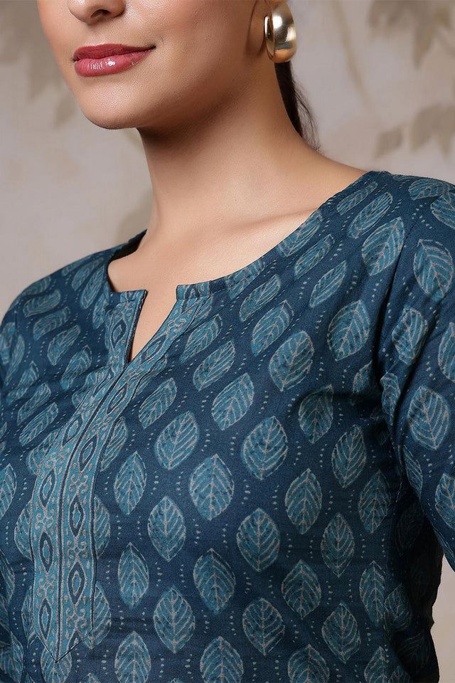 Turquoise Printed Cotton Tunic (AM-HKS1207)