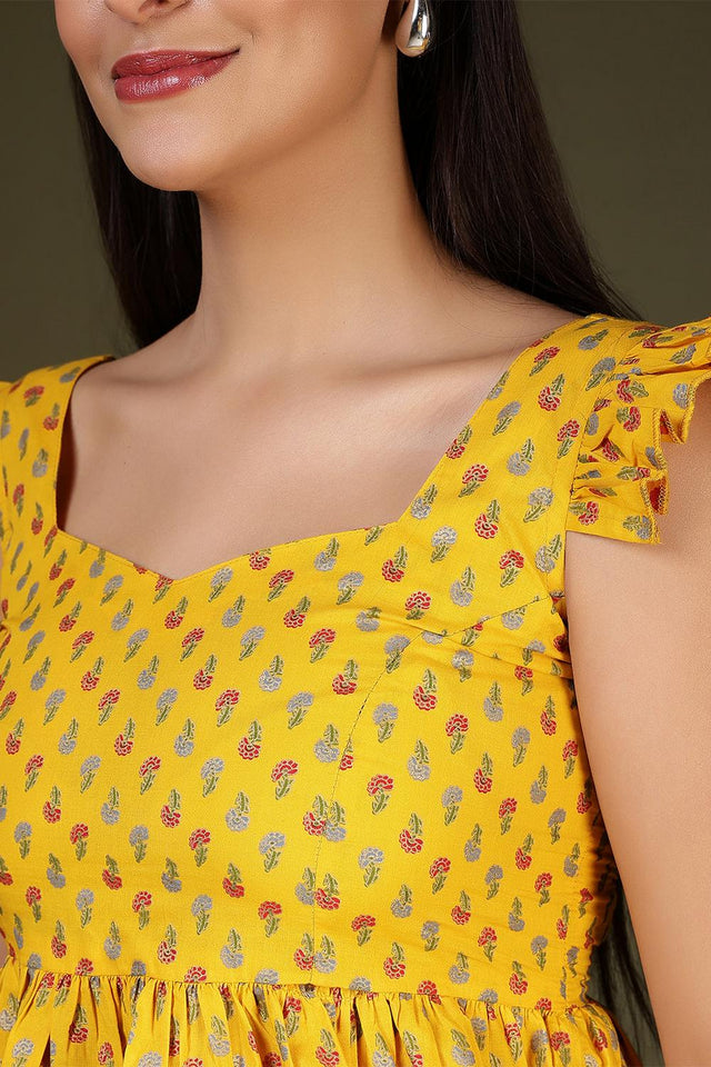Yellow Printed Cotton Top (AM-HKS1209)