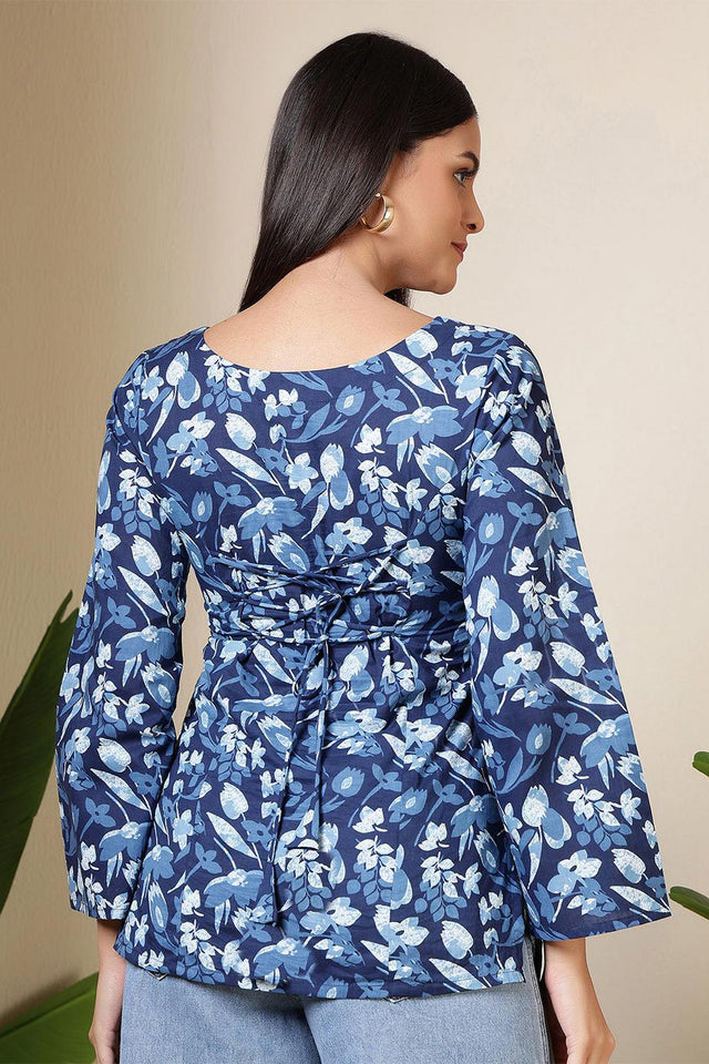 Blue Printed Cotton Tunic (AM-HKS1211)