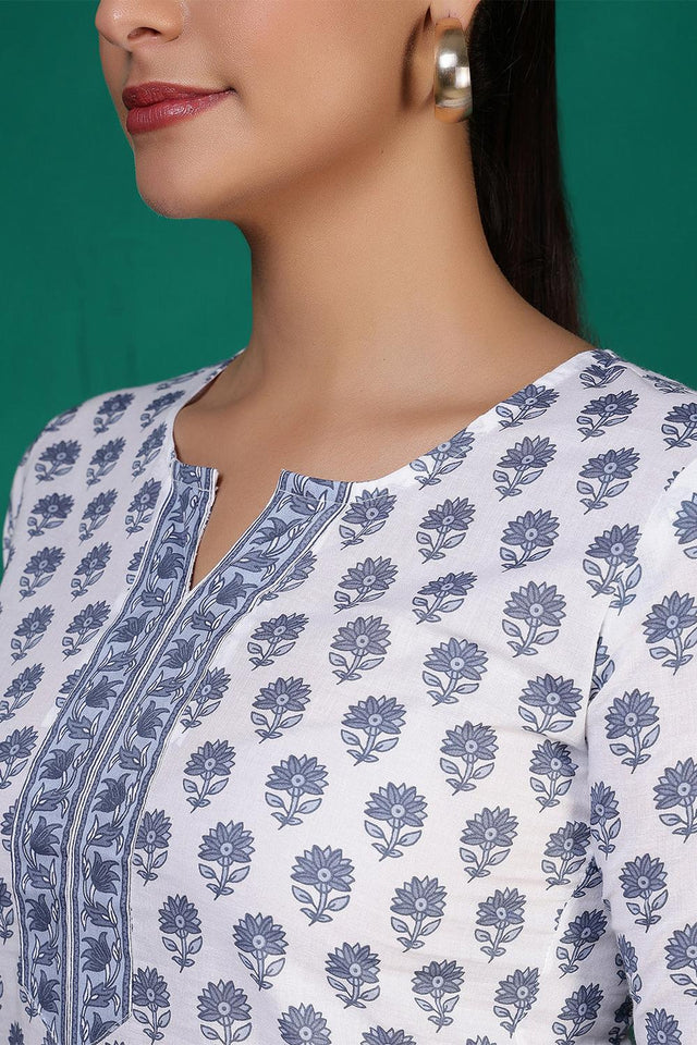 Off White Printed Cotton Tunic (AM-HKS1214)