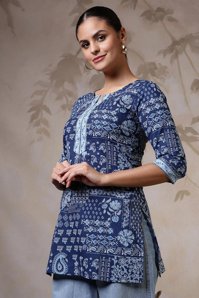 Blue Printed Cotton Tunic (AM-HKS1216)