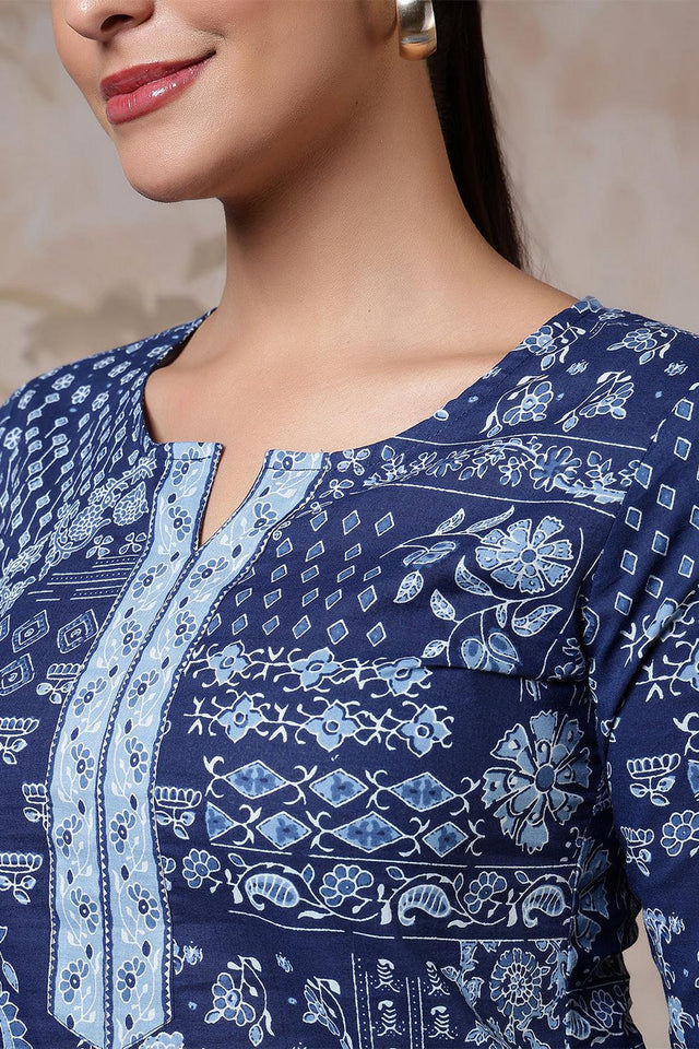 Blue Printed Cotton Tunic (AM-HKS1216)
