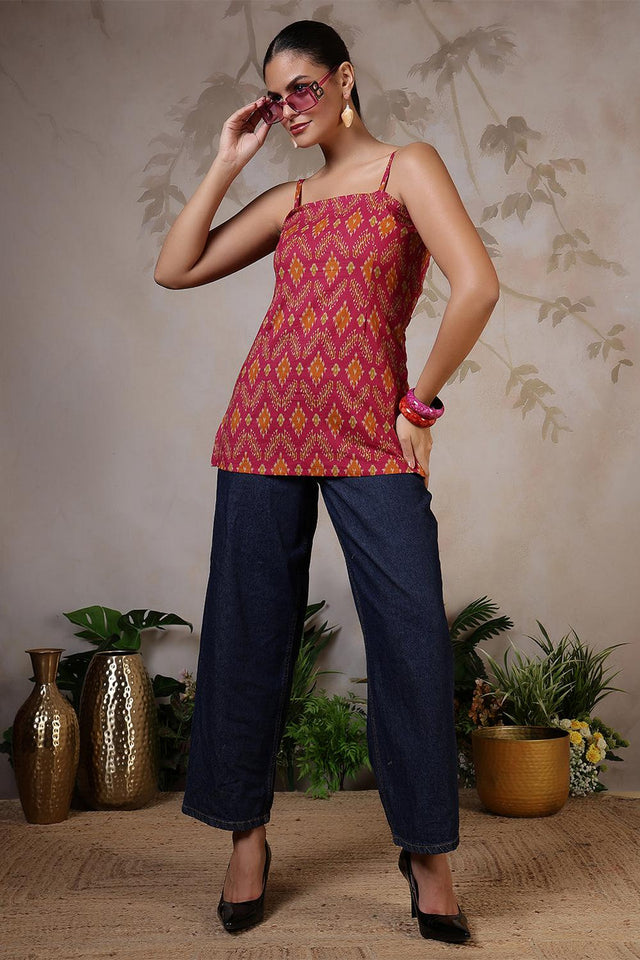 Multi Color Printed Cotton Tunic (AM-HKS1218)