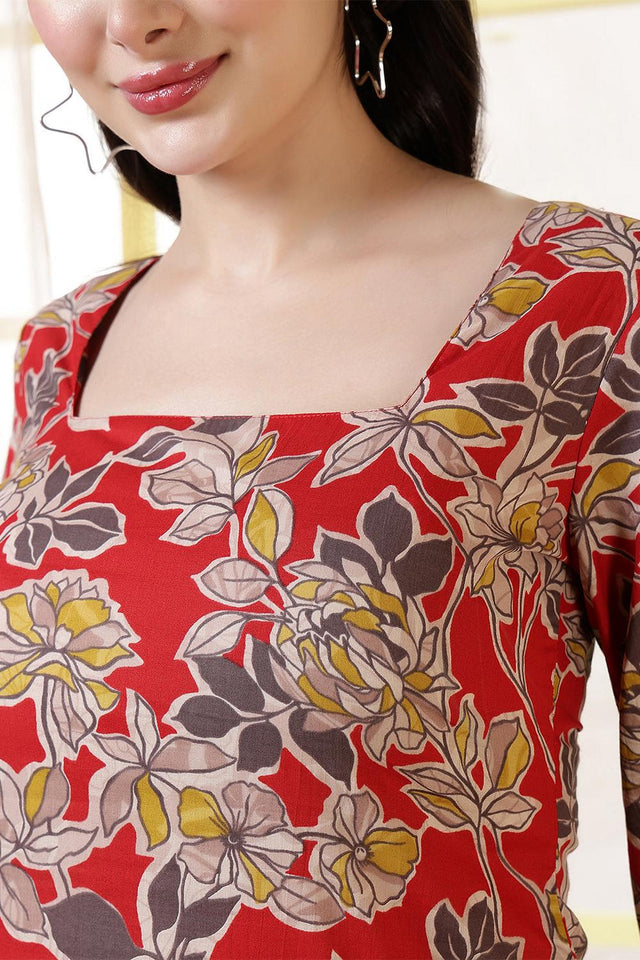 Red Printed Cotton Tunic (AM-HKS1225)