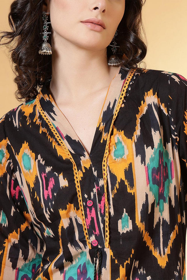 Black Printed Cotton Kurti (AM-HKS1244)