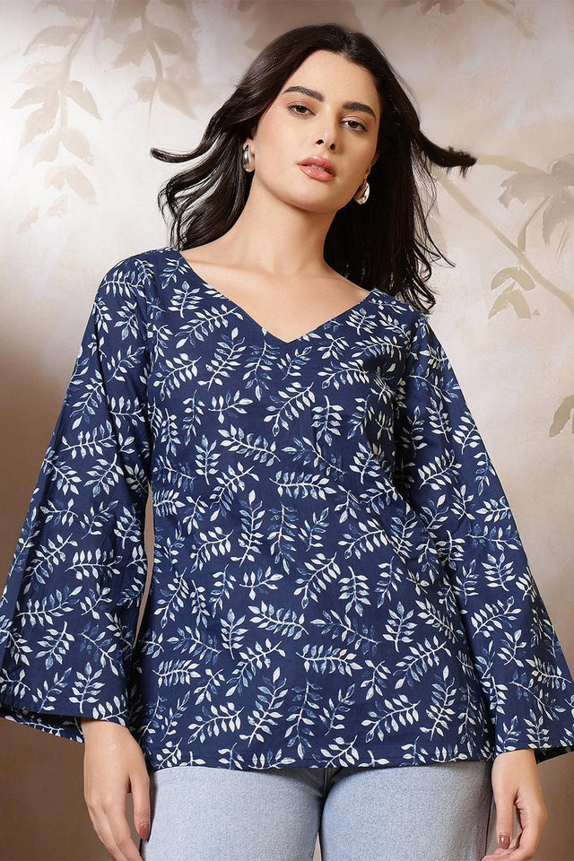 Blue Printed Cotton Tunic (AM-HKS1259)