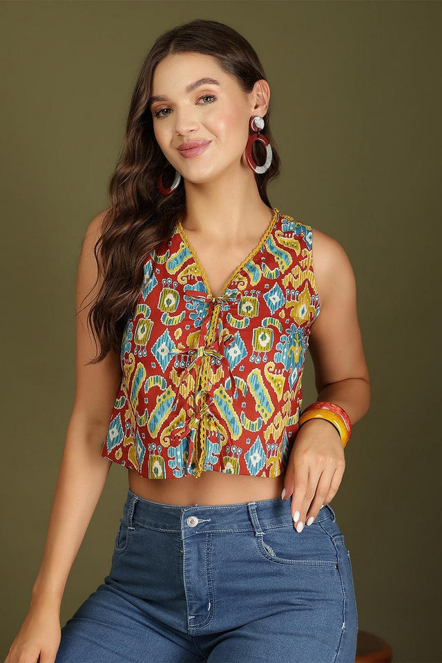 Multi Color Printed Cotton Top (AM-HKS1274)