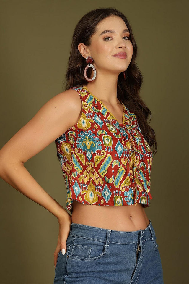 Multi Color Printed Cotton Top (AM-HKS1274)