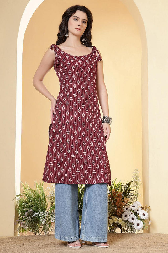 Maroon Printed Cotton Kurti (AM-HKS1284)