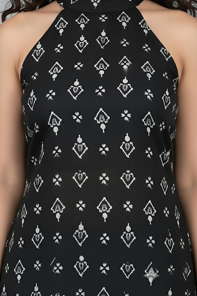 Black Printed Cotton Kurti (AM-HKS1288)