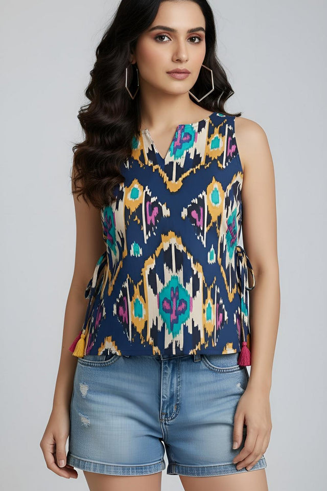 Multi Color Printed Cotton Top (AM-HKS1292)