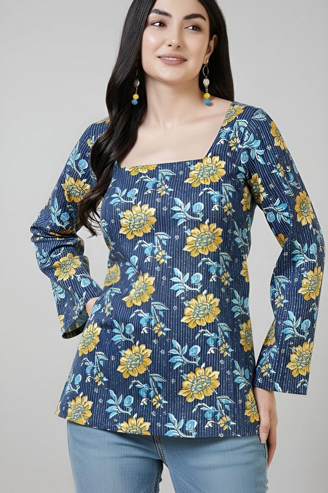 Blue Printed Cotton Tunic (AM-HKS1300)
