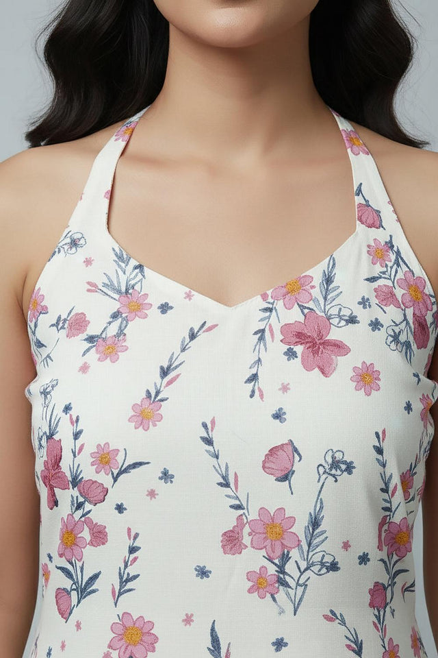 White Printed Cotton Kurti (AM-HKS1301)
