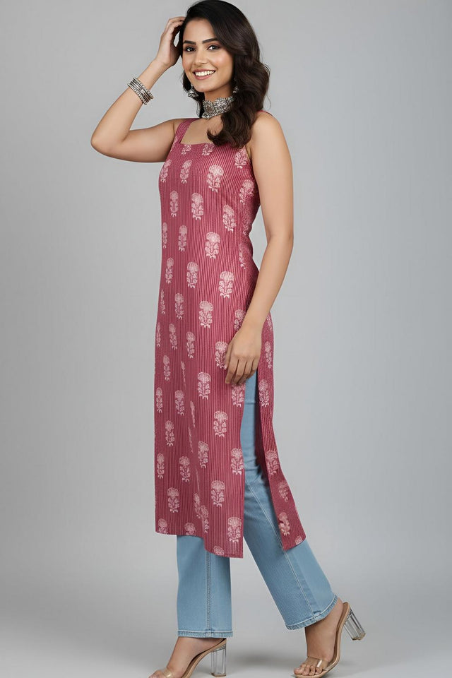 Mauve Printed Cotton Kurti (AM-HKS1302)