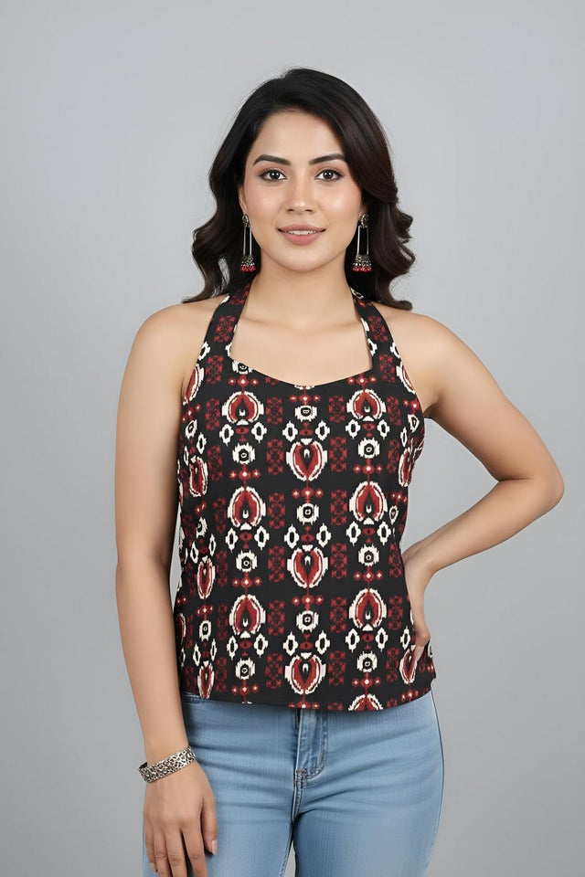 Black Printed Cotton Top (AM-HKS1303)