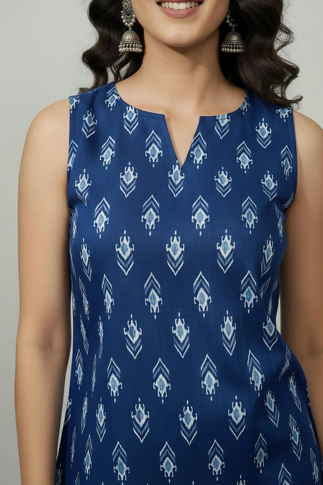 Blue Printed Cotton Top (AM-HKS1305)