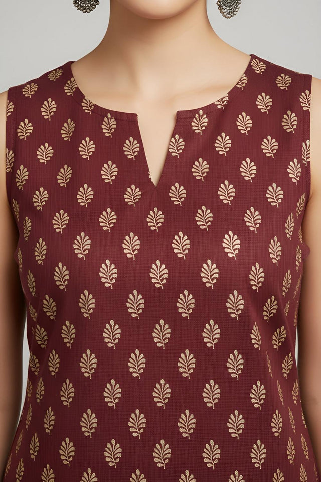 Maroon Printed Cotton Top (AM-HKS1306)