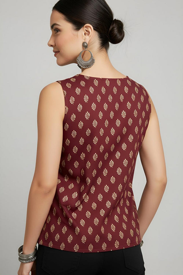 Maroon Printed Cotton Top (AM-HKS1306)