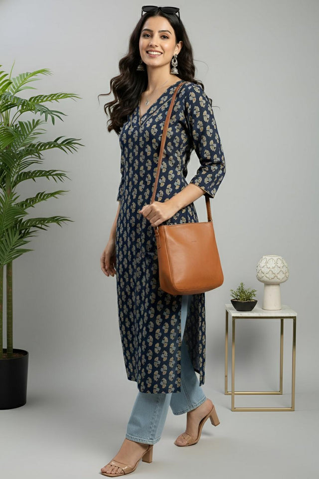 Blue Printed Cotton Kurti (AM-HKS1310)