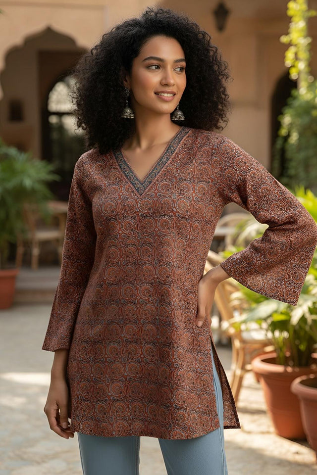 Maroon Printed Cotton Tunic (AM-HKS1320)