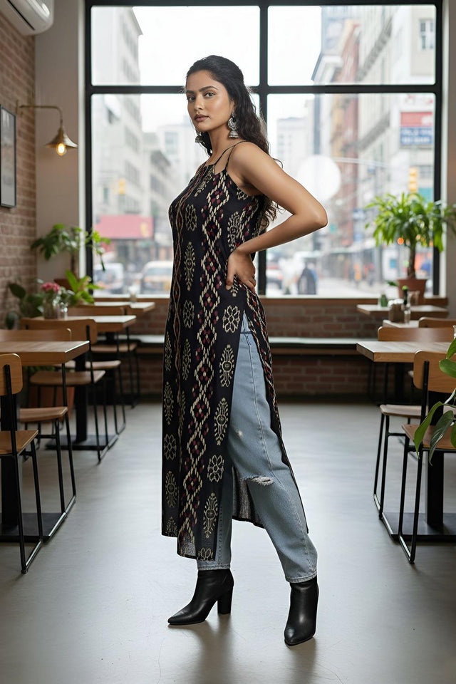 Black Printed Cotton Kurti (AM-HKS1322)