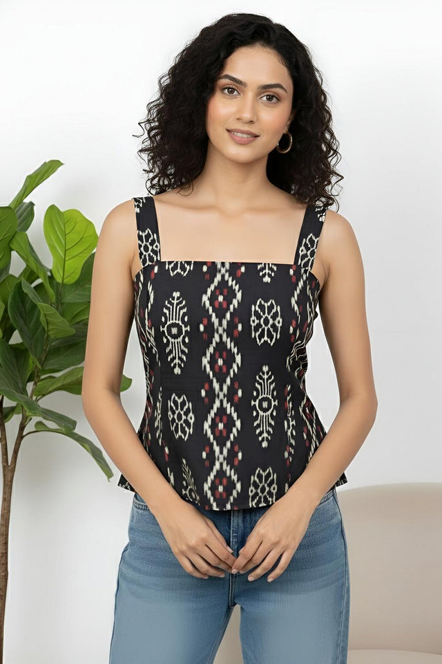 Black Printed Cotton Top (AM-JBN0005)