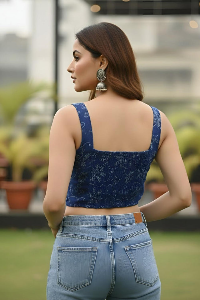 Blue Printed Cotton Top (AM-JBN0011)