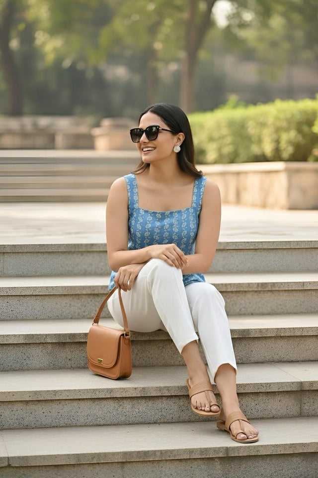 Blue Printed Cotton Top (AM-JBN0013)