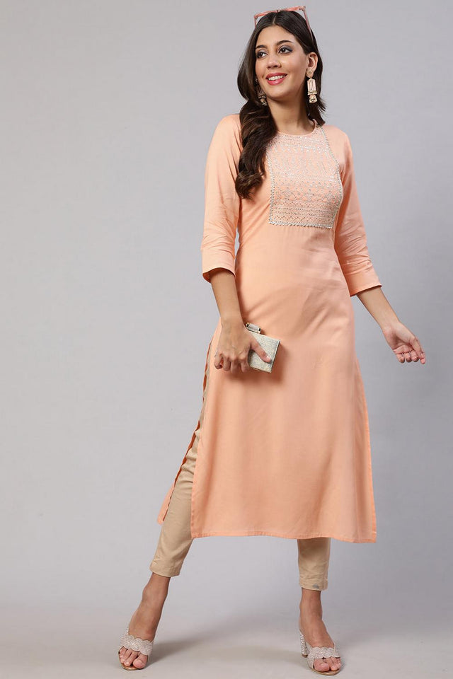 Peach Printed Rayon Kurti (AM-JSS0012)
