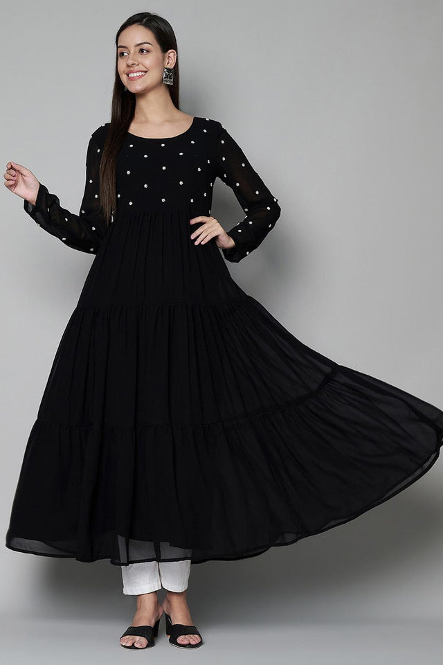 Black Embroidered Georgette Kurti (AM-P-470-Black)