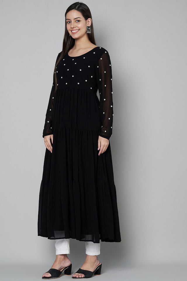 Black Embroidered Georgette Kurti (AM-P-470-Black)
