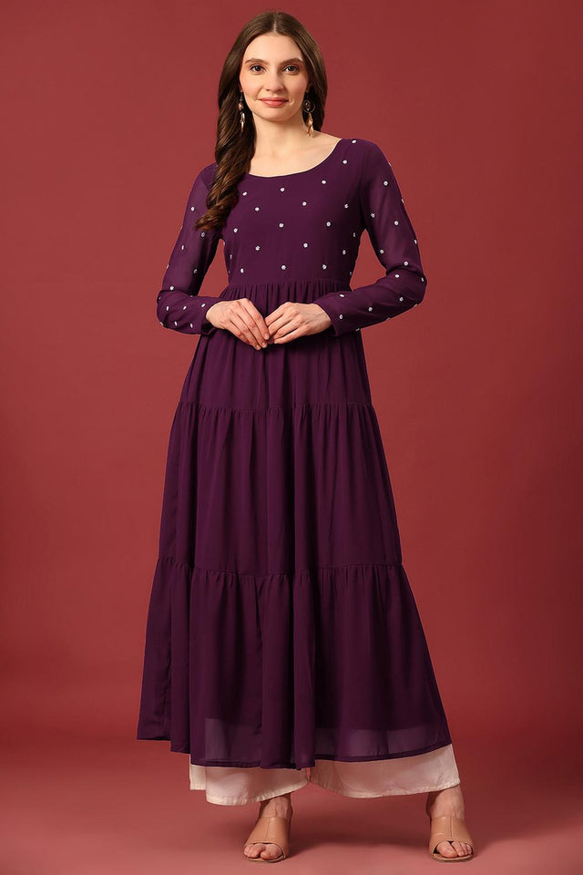 Violet Embroidered Georgette Kurti (AM-P-470-Purple)