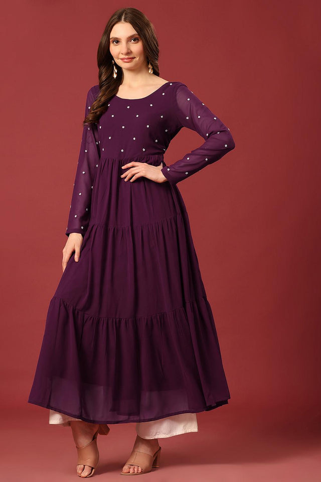 Violet Embroidered Georgette Kurti (AM-P-470-Purple)