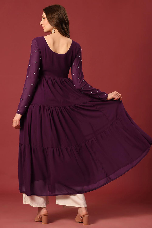 Violet Embroidered Georgette Kurti (AM-P-470-Purple)